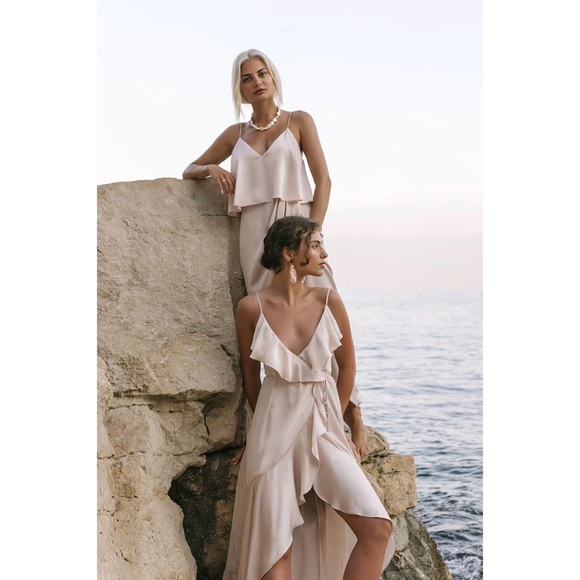 Free People Shona Joy LUXE BIAS FRILL WRAP DRESS